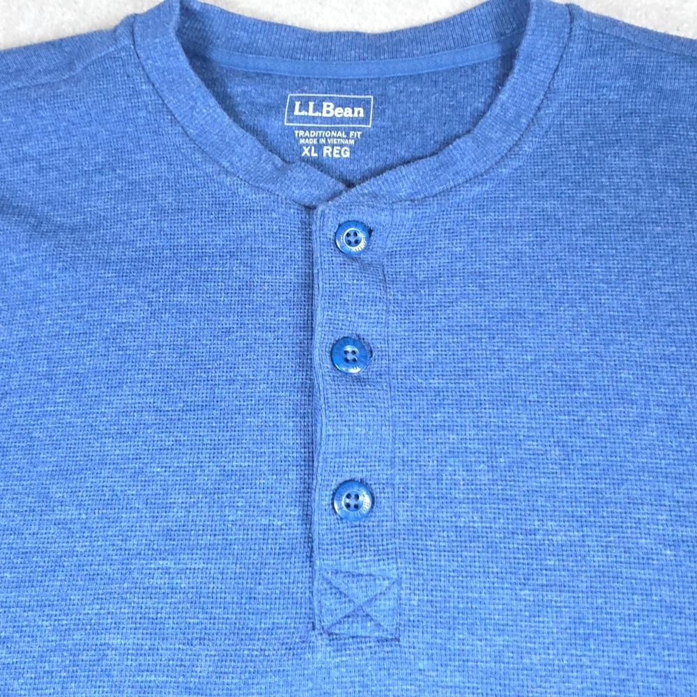 L.L.Bean T-Shirt Mens XL Reg Blue Henley‎ Traditional Fit Classic Long Sleeve